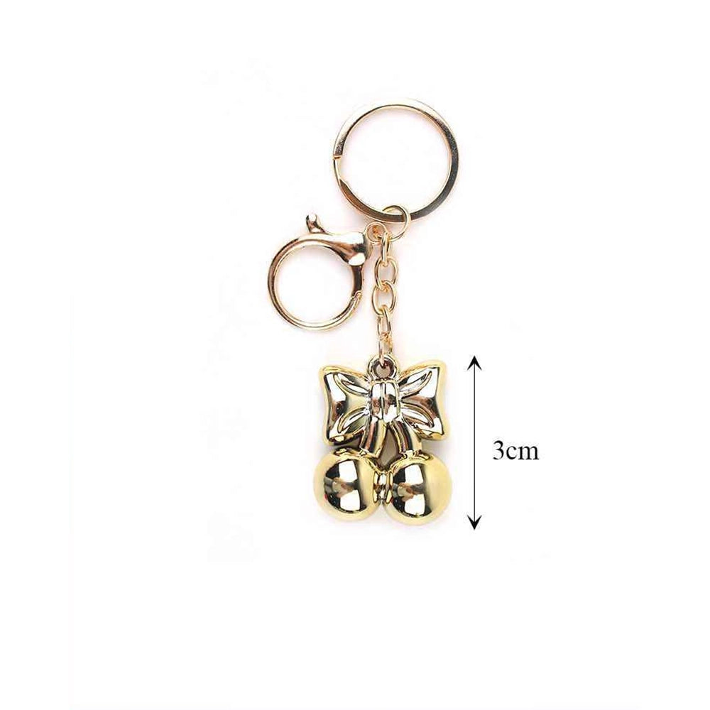 Metallic Ribbon Bow & Cherry Charm Keychain – Glossy Coated Bowknot Bag Pendant (3cm Charm, 12-Pack Dozen) (KBC-0921)