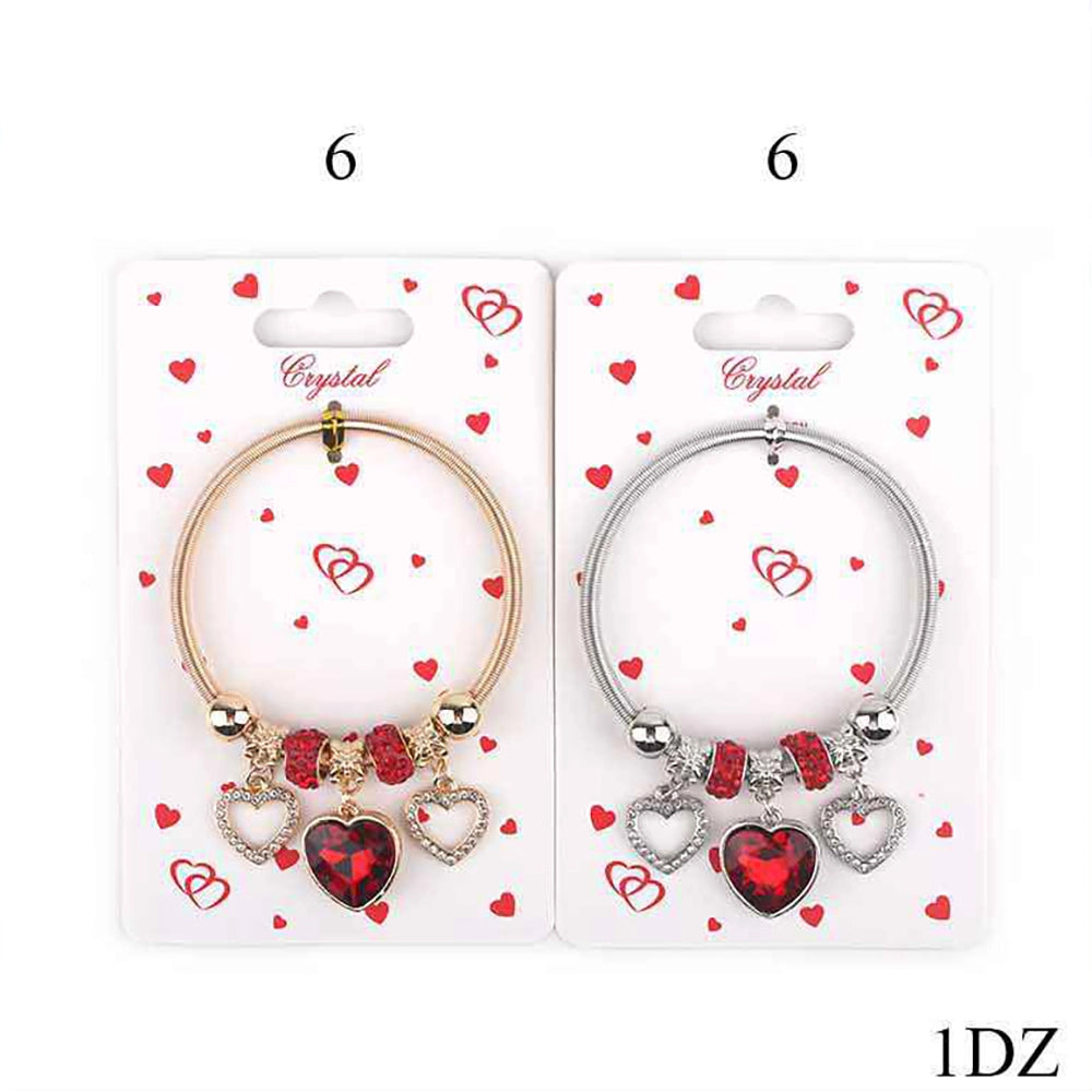Sparkling Red Crystal Heart Charm Bracelet – Gold & Silver Tone (KBR-3252)