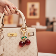 Luxury Cherry & Strawberry Rhinestone Keychain Set – 12-Piece Gold-Plated Fruit Bag Charm Assortment (KC-73373)