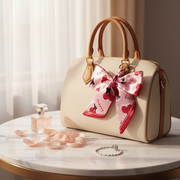 Satin Bow Bag Charm, Scarf Ribbon Keychain for Handbags, Floral & Cherry Print Purse Bow Accessories, 18cm Tote Decoration Set (KC-73400)