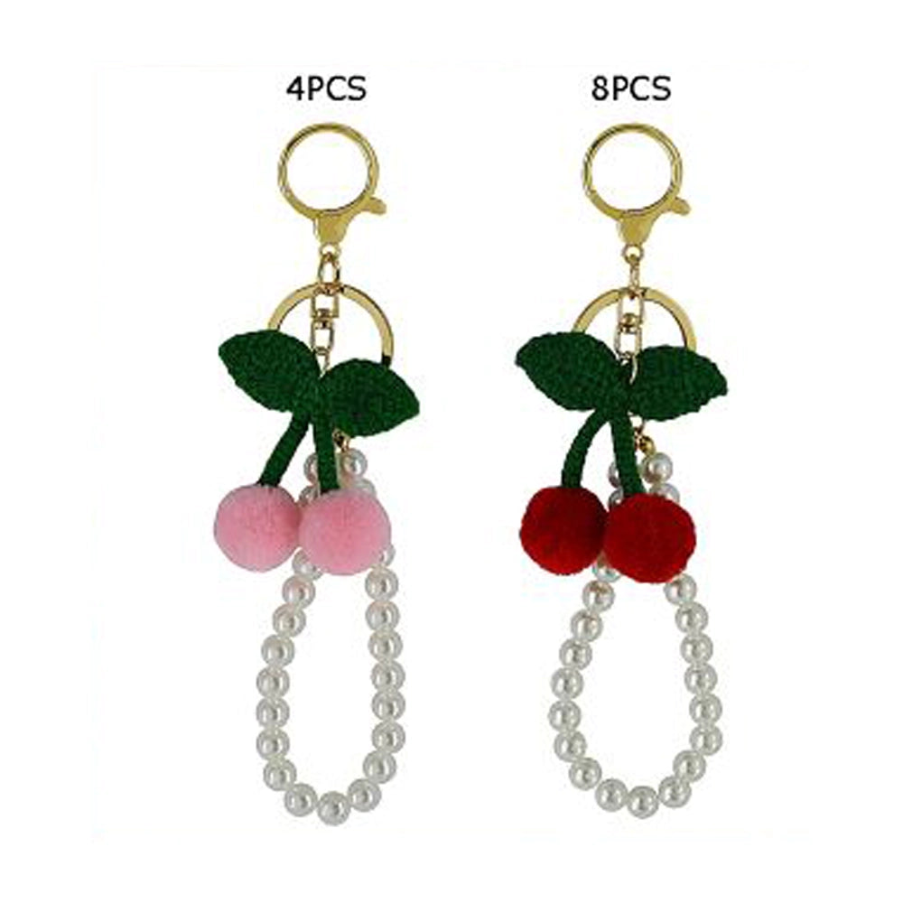 Cherry Keychain with Faux Pearl Wristlet Strap | Cute Crochet Leaf