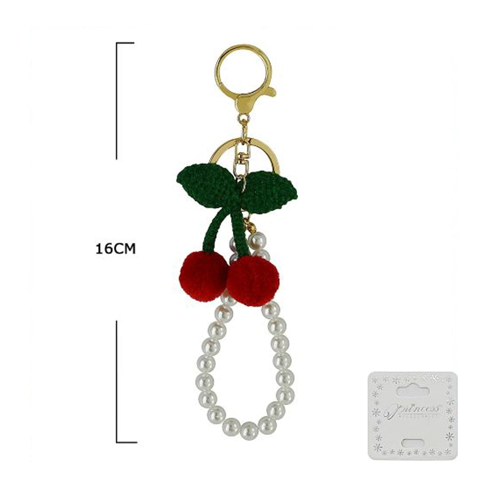cherry bullet トレカ weverse グリップトック Cherry Keychain with Faux Pearl Wristlet Strap | Cute Crochet Leaf