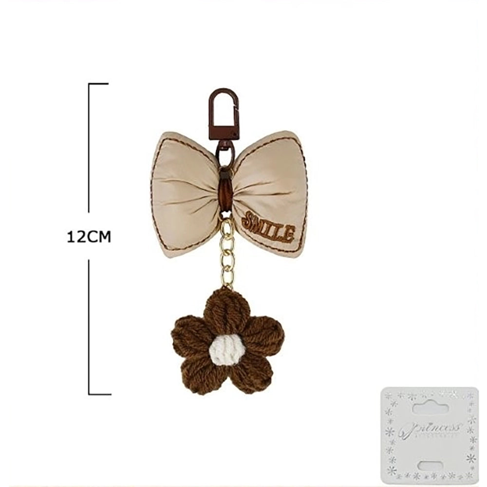 "Smile" Ribbon Bow & Knitted Flower Bag Charm/Keyring/Keychain - Cute Decorative Accessory (KC-73423)