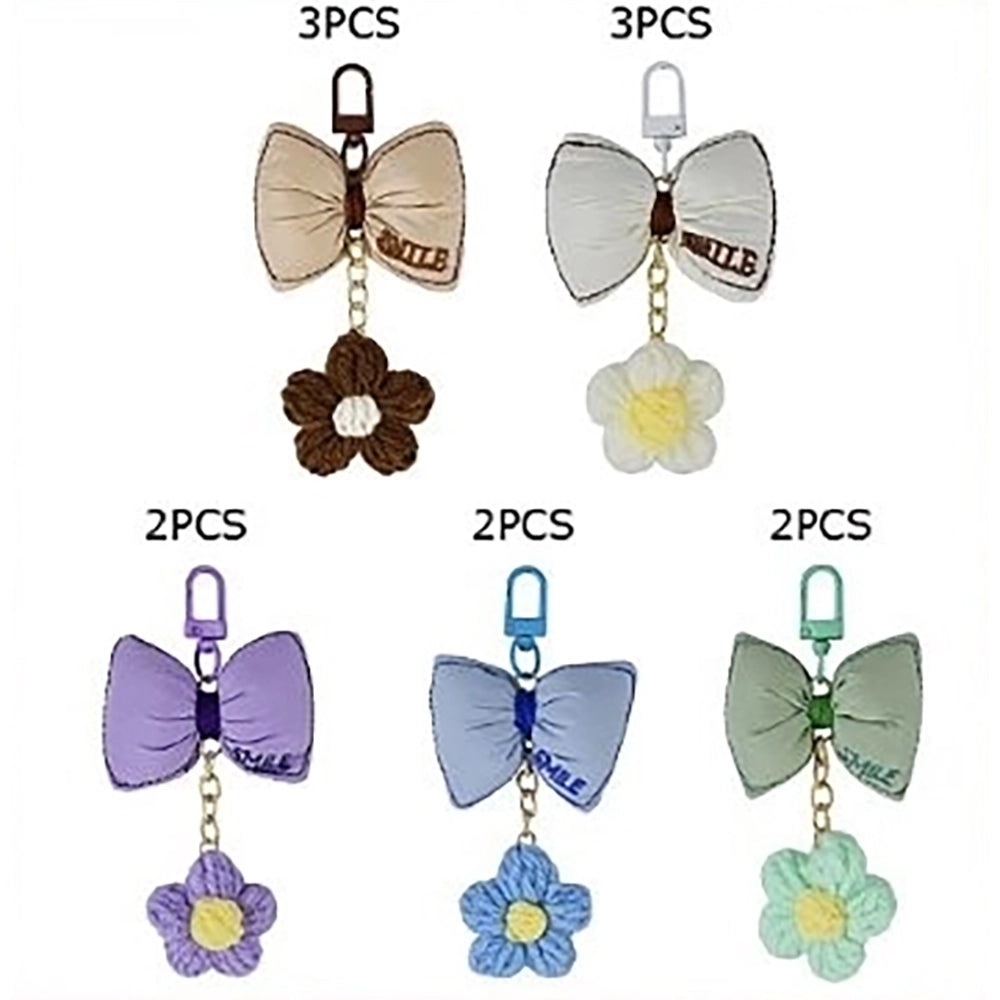 "Smile" Ribbon Bow & Knitted Flower Bag Charm/Keyring/Keychain - Cute Decorative Accessory (KC-73423)