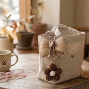 "Smile" Ribbon Bow & Knitted Flower Bag Charm/Keyring/Keychain - Cute Decorative Accessory (KC-73423)
