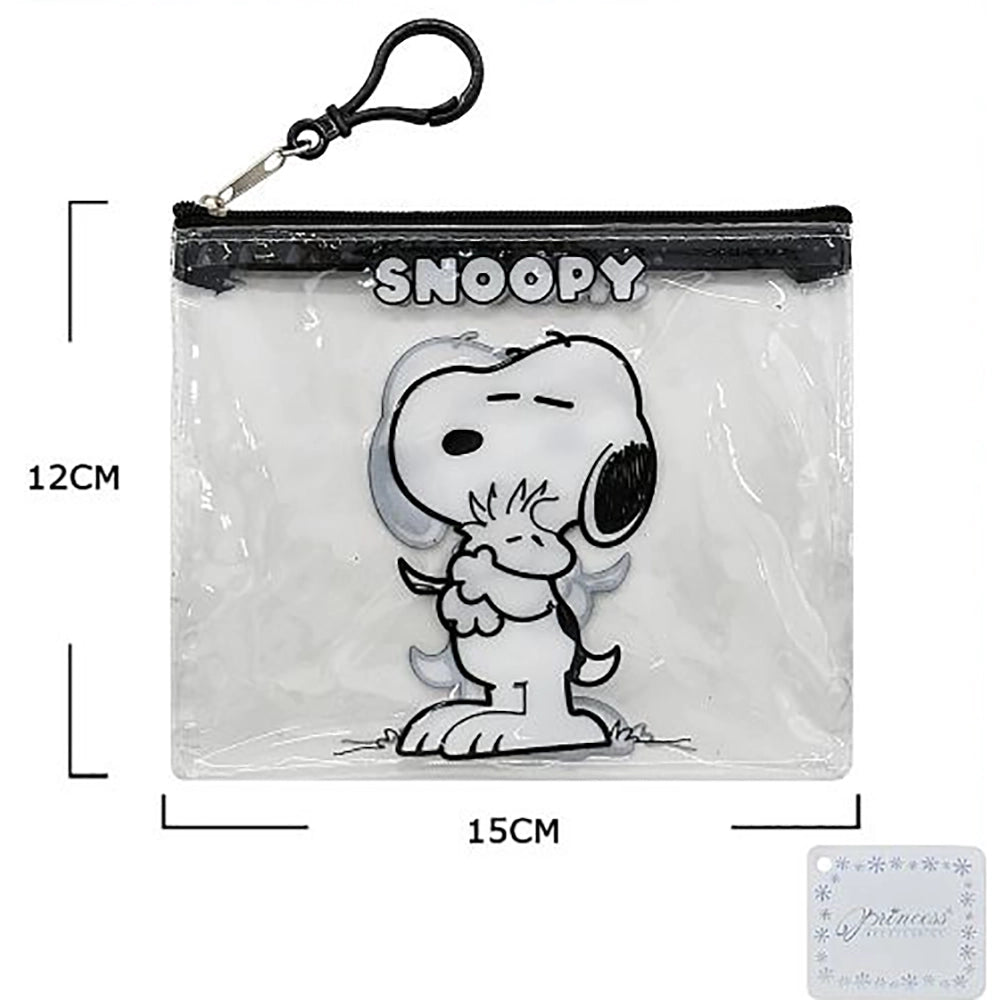 Clear Cartoon Dog Zipper Pouch with Keychain Clip (4-Style Assortment, 3-Piece Packs) | Transparent Travel Cosmetic & Coin Purse, 12cm x 15cm (KC-73456SN)