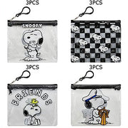 Clear Cartoon Dog Zipper Pouch with Keychain Clip (4-Style Assortment, 3-Piece Packs) | Transparent Travel Cosmetic & Coin Purse, 12cm x 15cm (KC-73456SN)