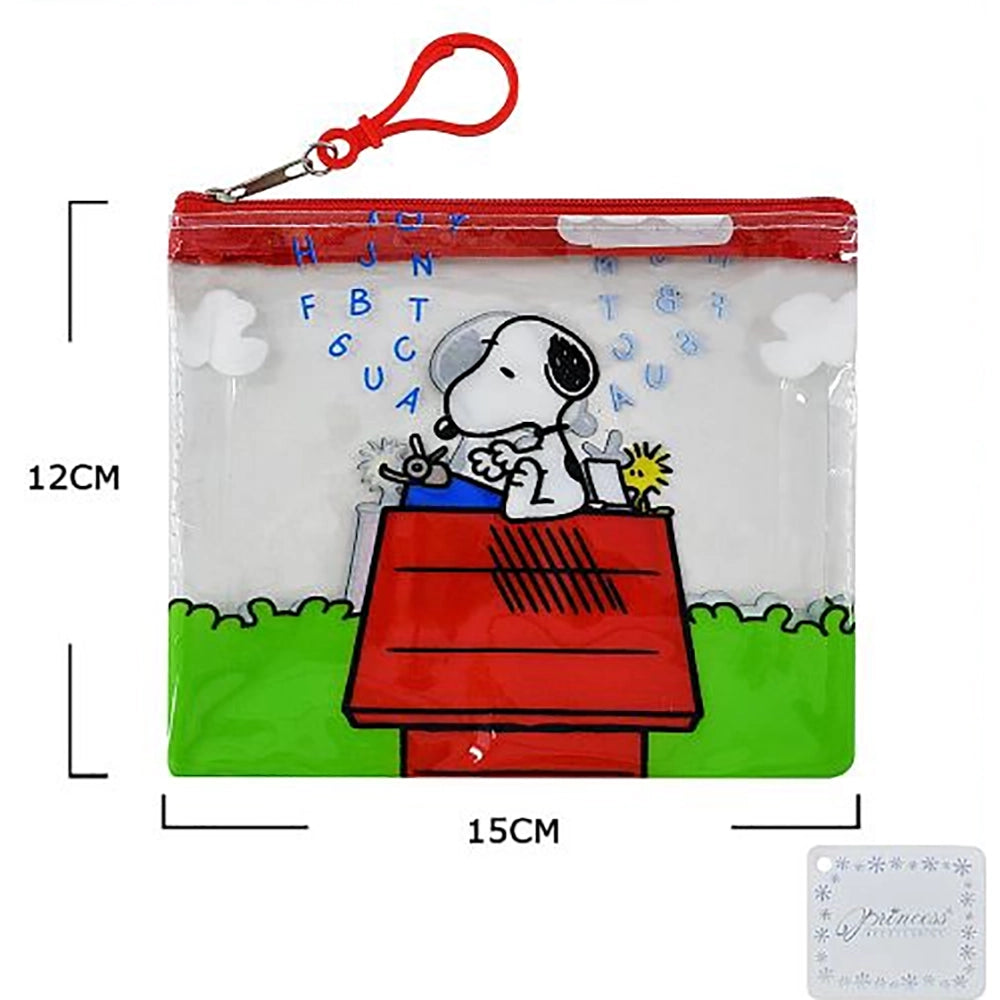 Clear Vinyl Cartoon Dog Zipper Pouch Set (12-Piece Pack) – 15cm x 12cm Transparent Stationery and Cosmetic Travel Organizer Bags with Hanging Clips (KC-73460)
