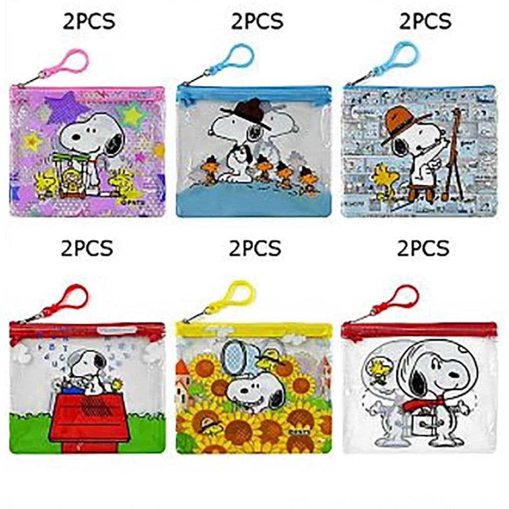 Clear Vinyl Cartoon Dog Zipper Pouch Set (12-Piece Pack) – 15cm x 12cm Transparent Stationery and Cosmetic Travel Organizer Bags with Hanging Clips (KC-73460)