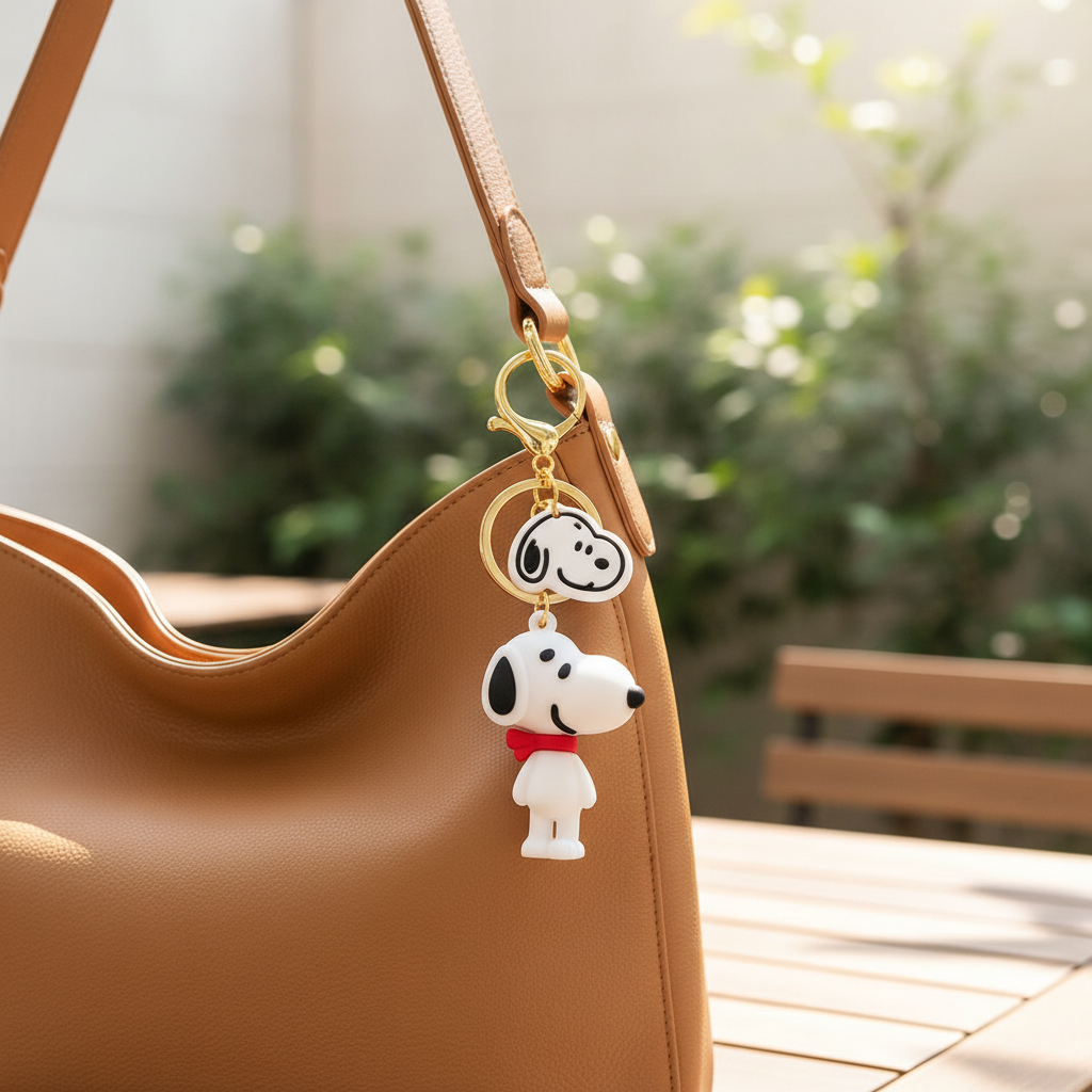 Cute Cartoon Dog Figure Keychain - 12.5cm 3D Animated Puppy Bag Charm, Gold-Tone Keyring with Mini Charm Accent, Fun Novelty Backpack Accessory (KC-73463)
