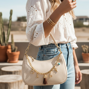 Western Charm Purse Chain Accessory - 31cm Gold & Silver Boot, Skull, and Tassel Bag Charm Extender (Style KC-73467) (KC-73467)