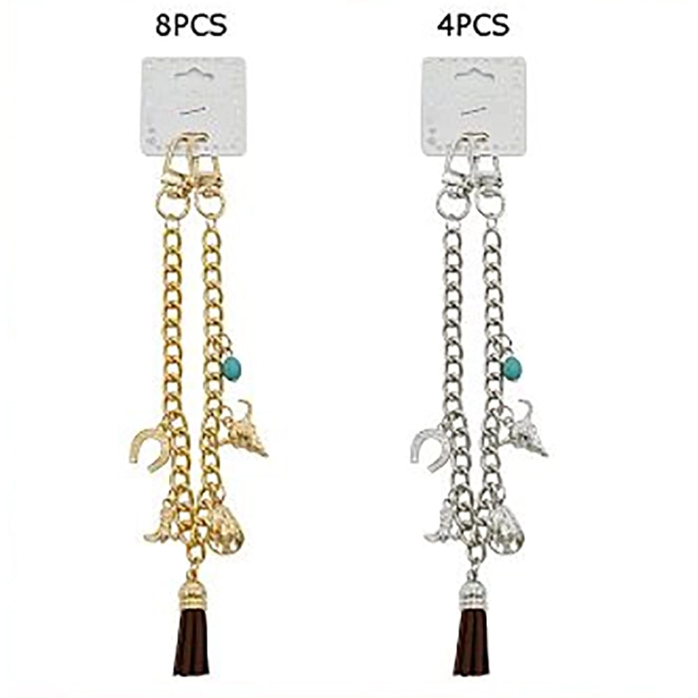 Western Charm Purse Chain Accessory - 31cm Gold & Silver Boot, Skull, and Tassel Bag Charm Extender (Style KC-73467) (KC-73467)