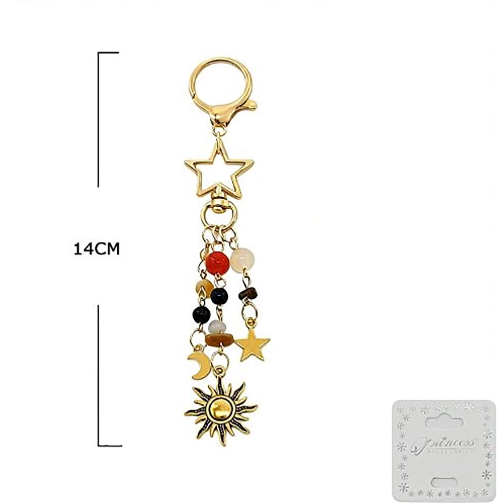 Celestial Sun, Moon, and Star Beaded Keychain Set (12-Piece) – Gold & Silver Astral Charm Bag Clips, 14cm (KC-75765M)
