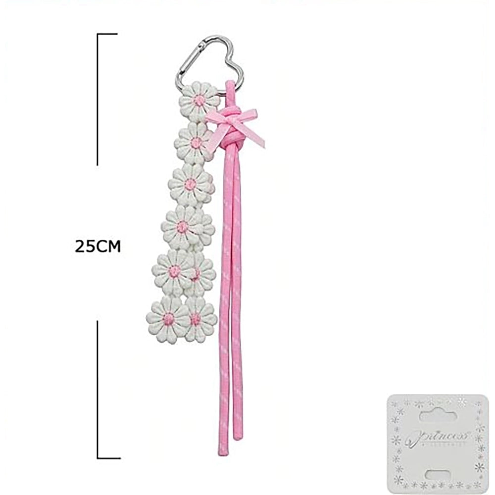 Floral Daisy Keychain Set | Heart Carabiner Ribbon Bag Charm & Lanyard Attachment (25cm) (KC-75783)
