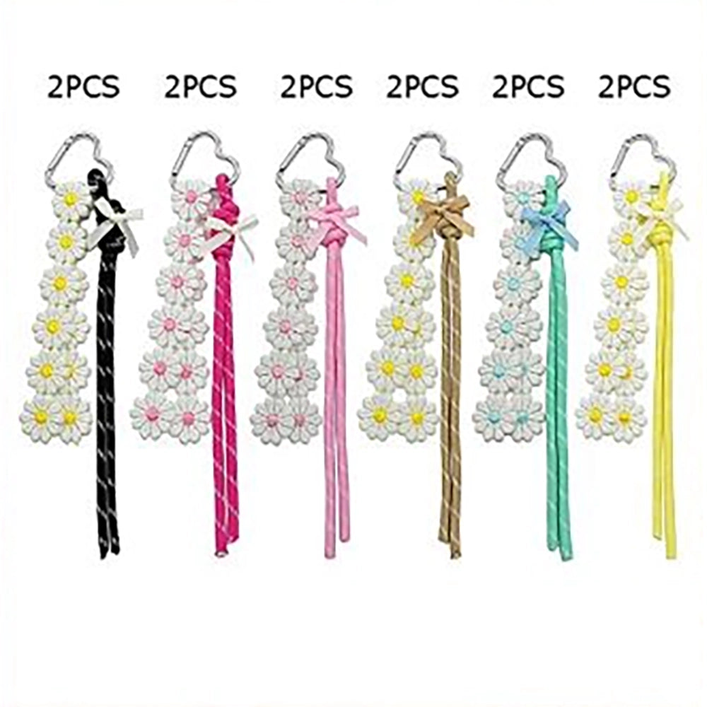 Floral Daisy Keychain Set | Heart Carabiner Ribbon Bag Charm & Lanyard Attachment (25cm) (KC-75783)