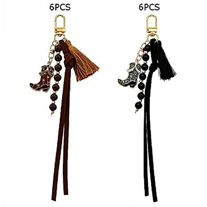 Western Cowboy Boot Keychain & Bag Charm with Tassel & Suede Ties – 20.5cm (KC-75792)