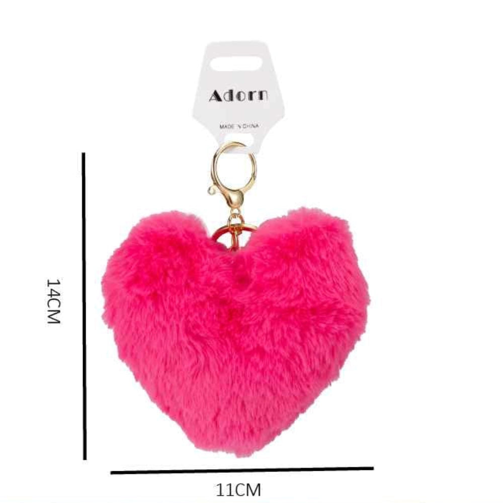 Luxury Heart Faux Fur Keychain – Soft Plush Heart Bag Charm & Key Ring, 14cm x 11cm (KC01)