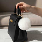14cm Faux Fur Pom Pom Keychain – Soft Plush Ball Bag Charm (12-Piece Bulk Set, Black & White) (KC02BW)