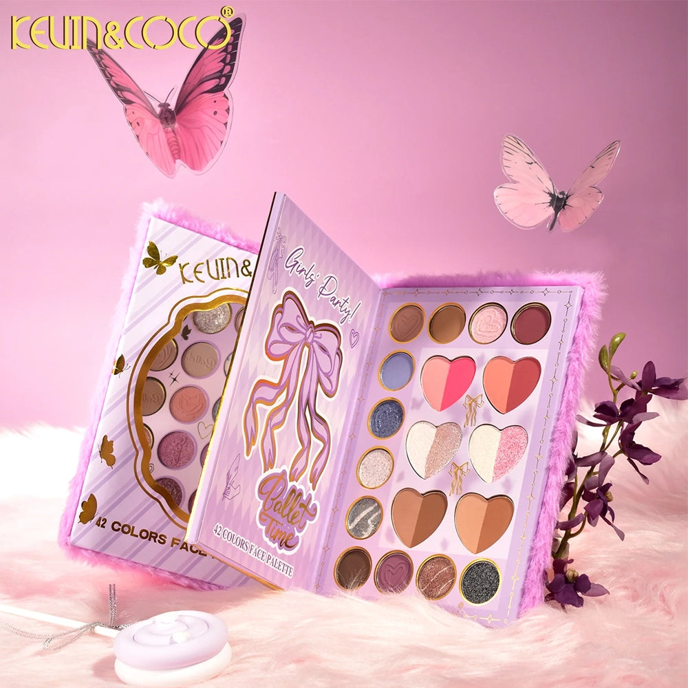 Kevin & Coco - Purple Furry 42 Colors Two-Layer Face & Eye Makeup Palette Display