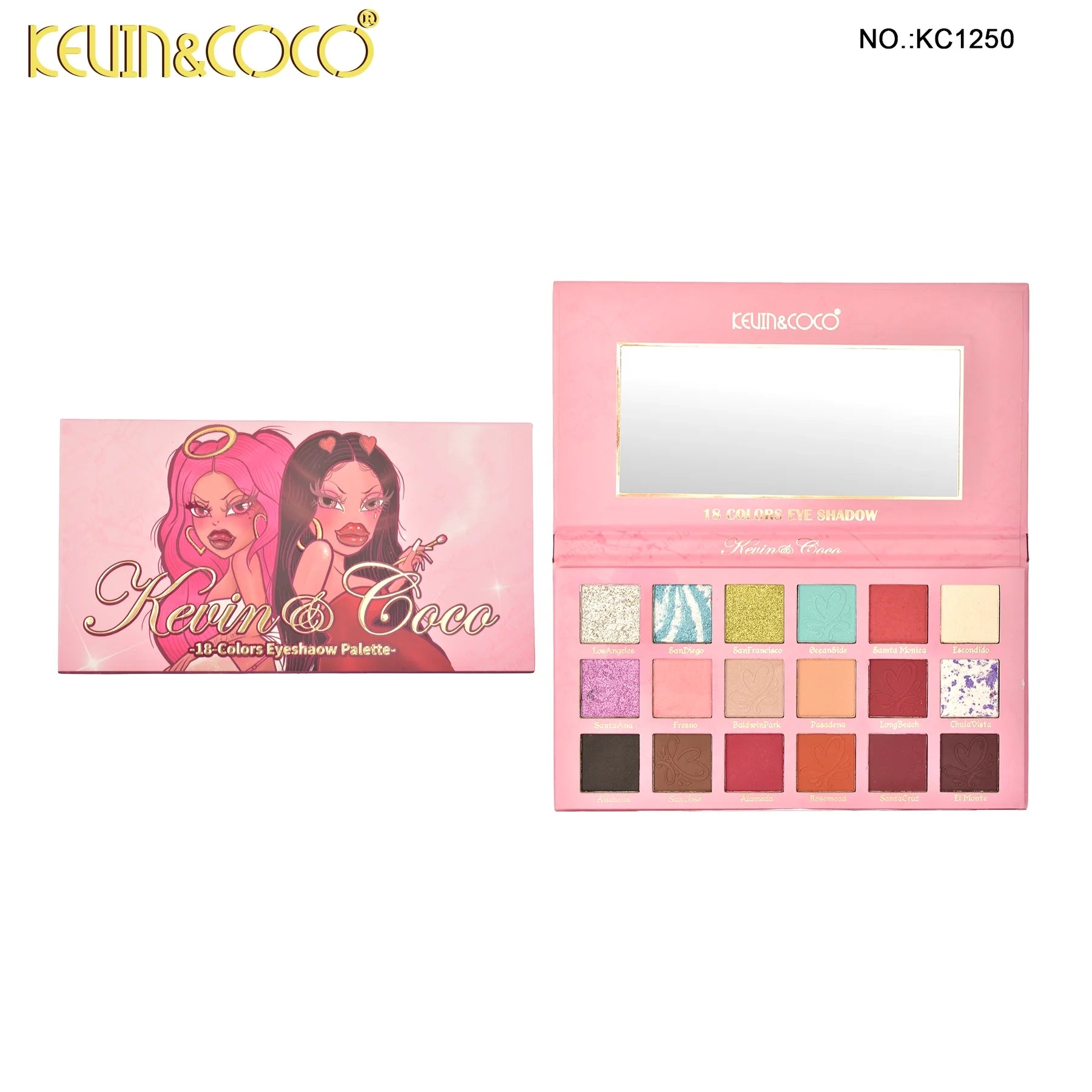 Kevin & Coco - Spotlight City 18-Color Eyeshadow Palette – Urban Glam Meets High-Impact Color