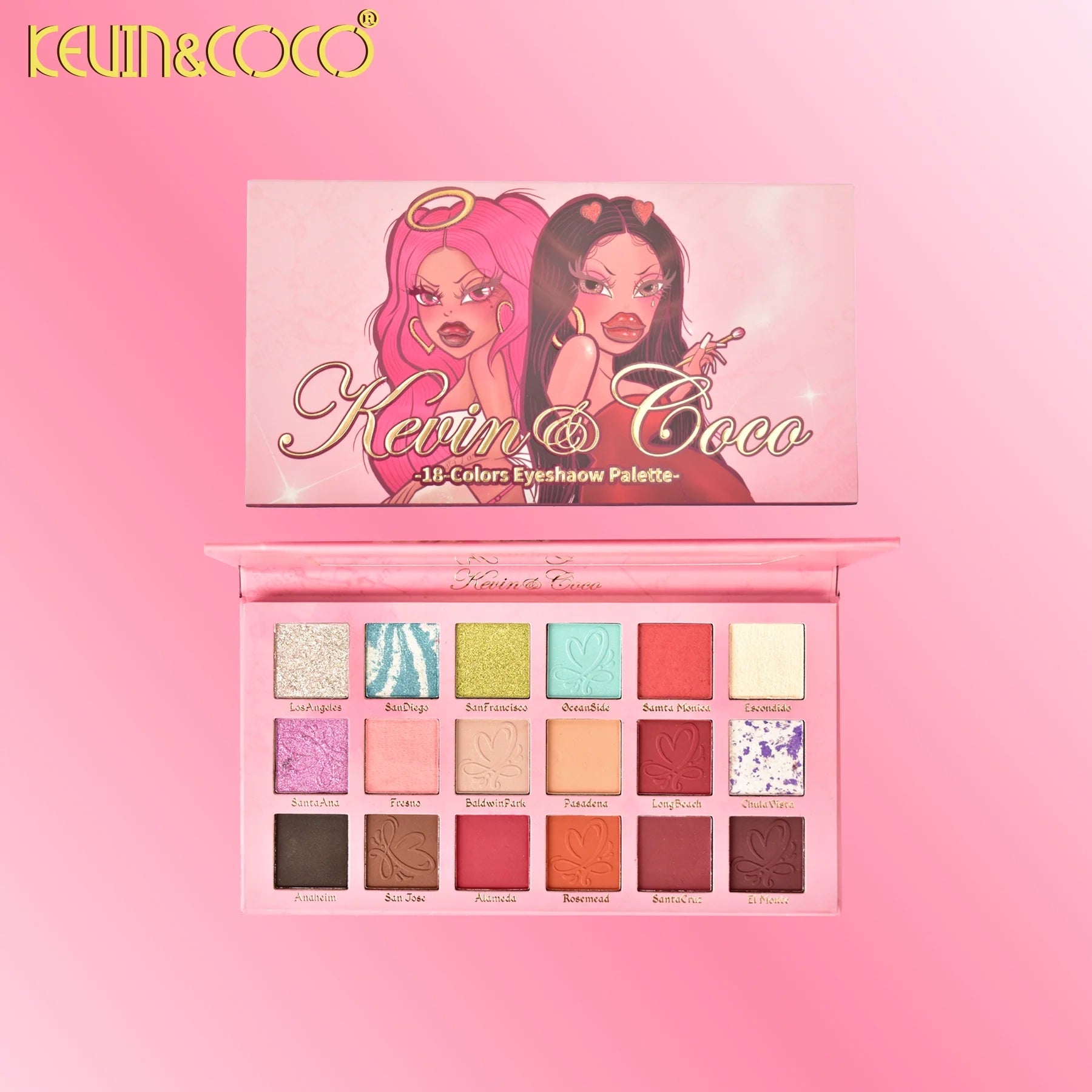 Kevin & Coco - Spotlight City 18-Color Eyeshadow Palette – Urban Glam Meets High-Impact Color