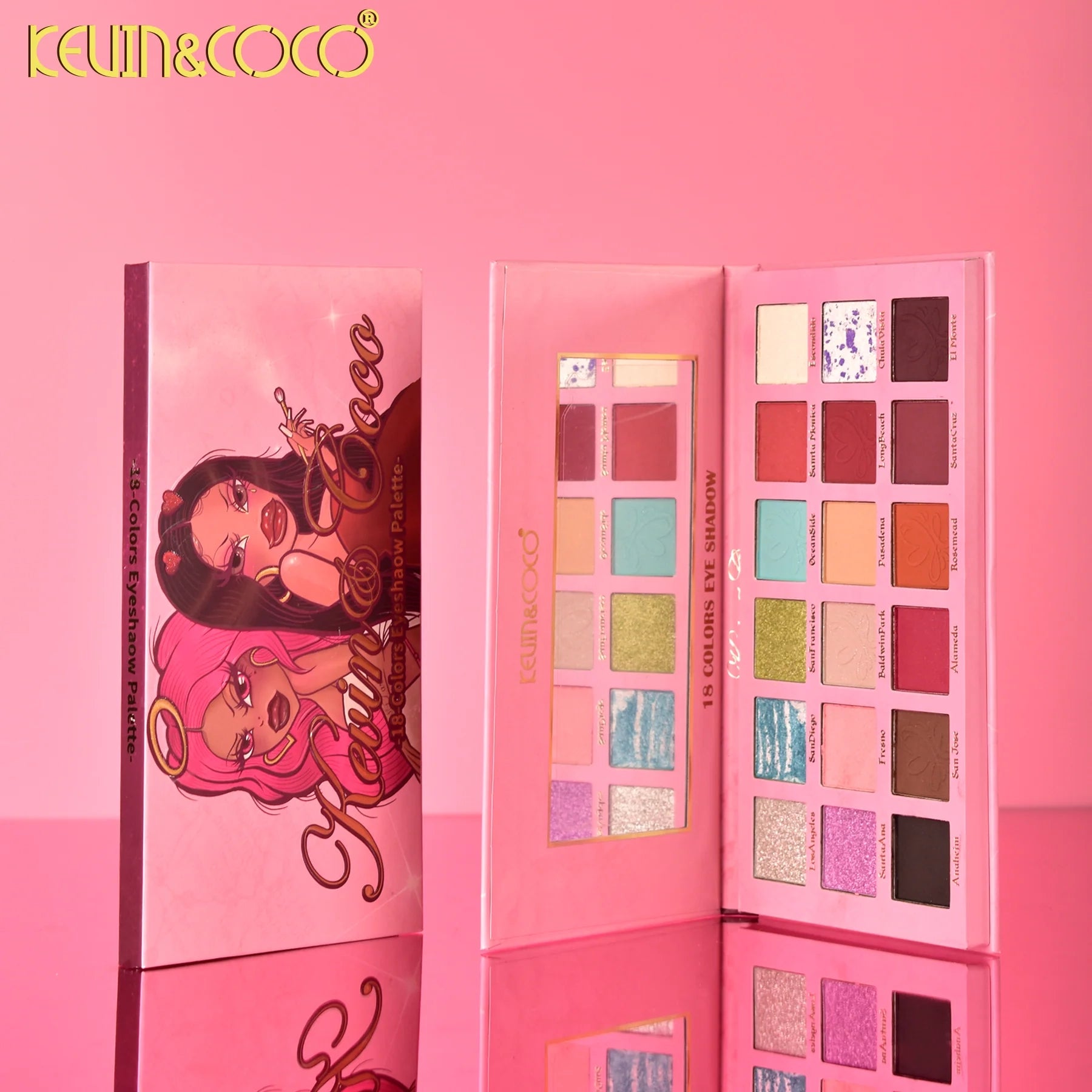 Kevin & Coco - Spotlight City 18-Color Eyeshadow Palette – Urban Glam Meets High-Impact Color