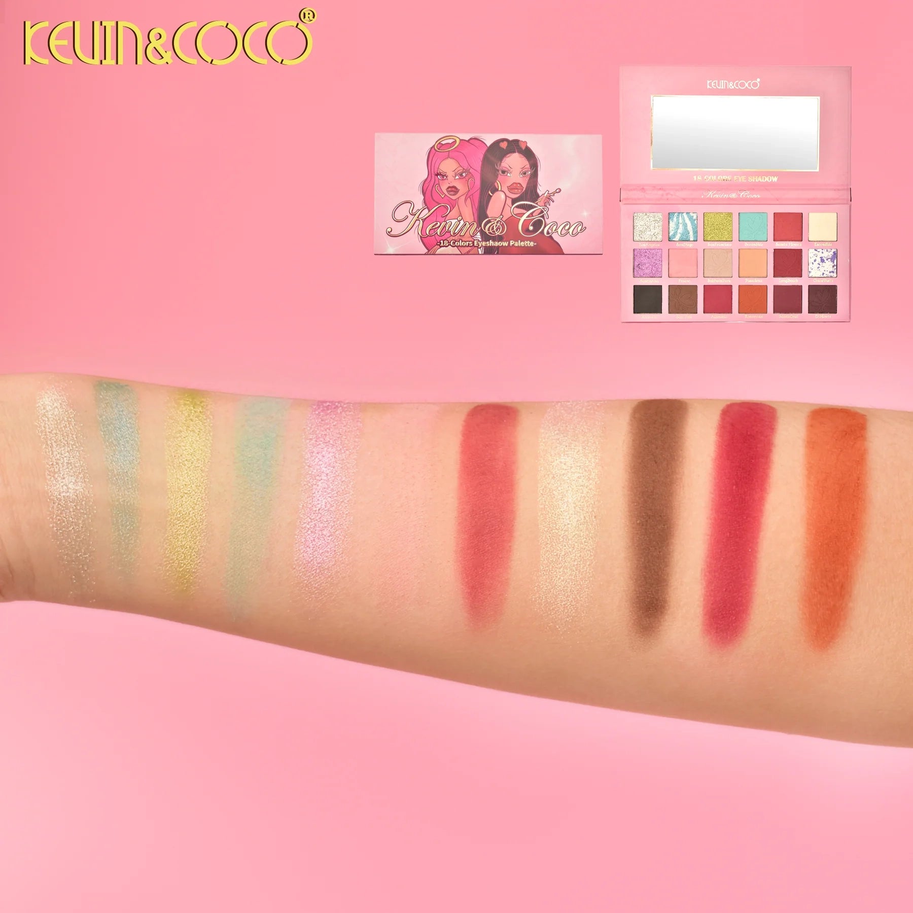 Kevin & Coco - Spotlight City 18-Color Eyeshadow Palette – Urban Glam Meets High-Impact Color