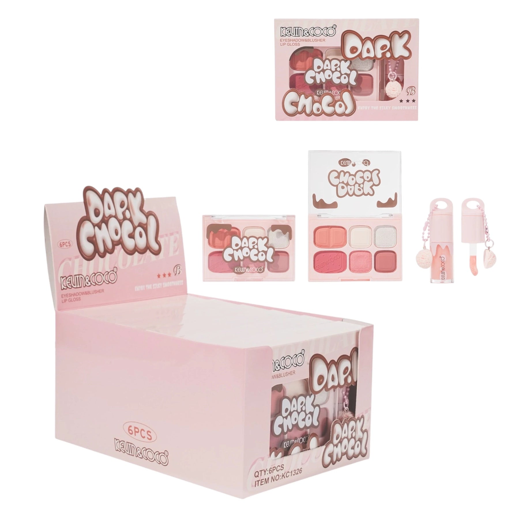 Kevin & Coco - Dark Chocol Palette & Gloss - Wholesale Display 6 Sets