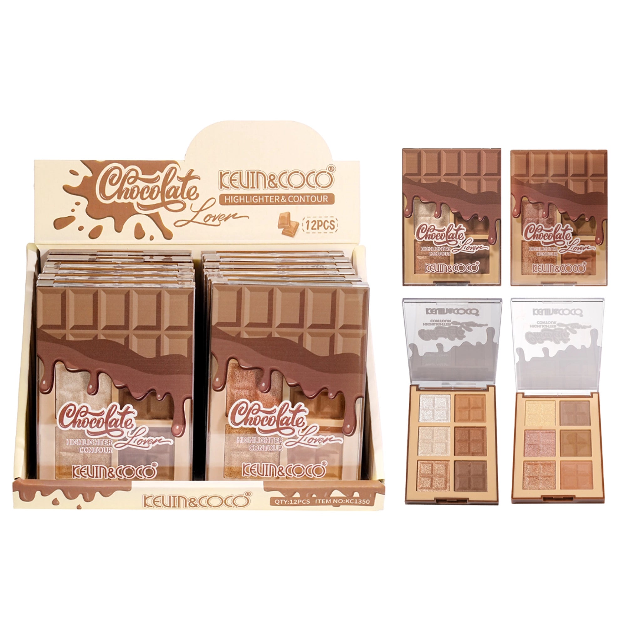Kevin & Coco - Chocolate Lover Highlighter & Contour Palette (12-Piece Display Set)