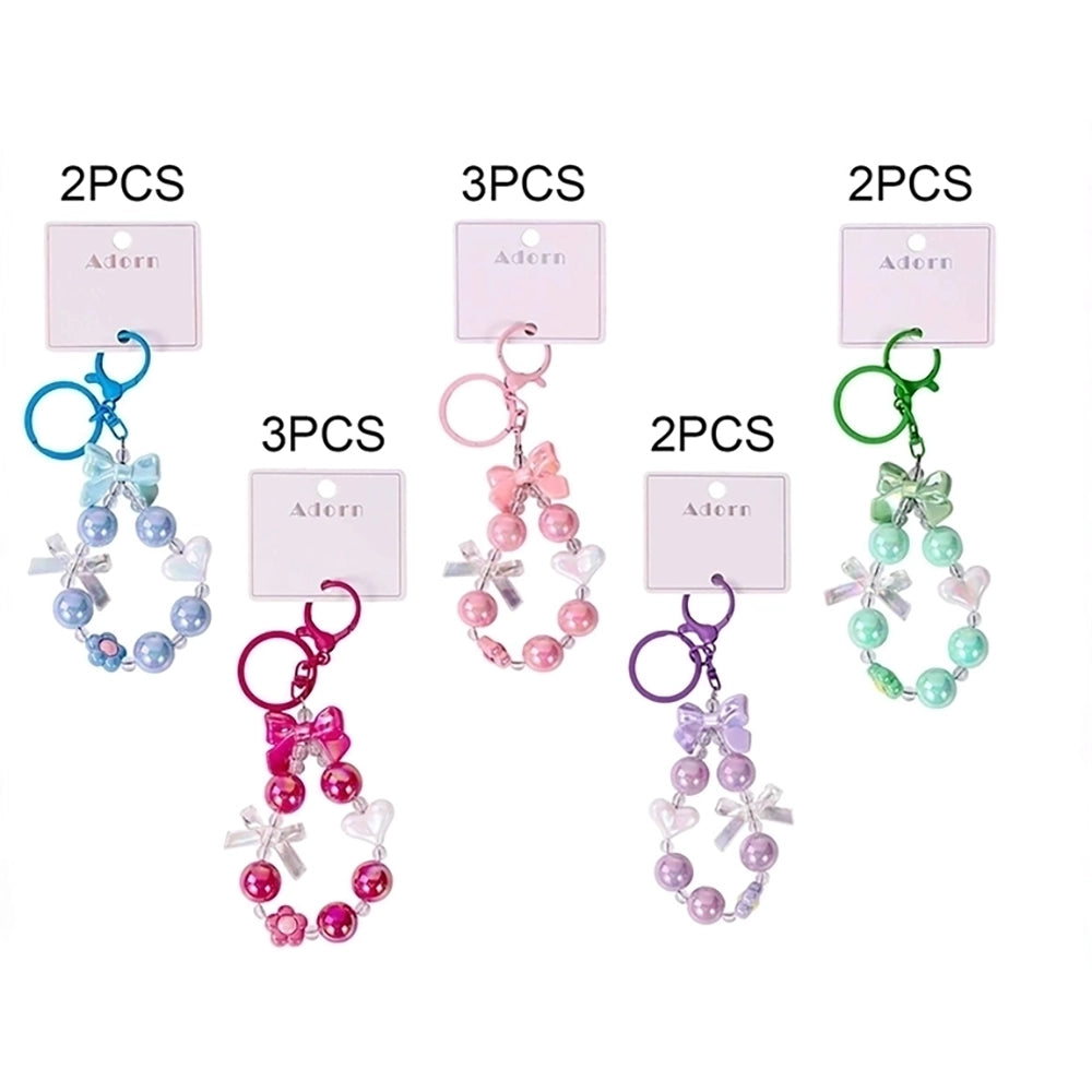 Cute Beaded Ribbon & Heart Keychain Charm Set – Pastel Bag Accessories (12 Pack) (KC143)