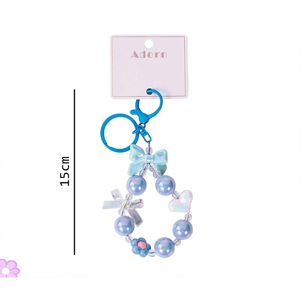 Cute Beaded Ribbon & Heart Keychain Charm Set – Pastel Bag Accessories (12 Pack) (KC143)