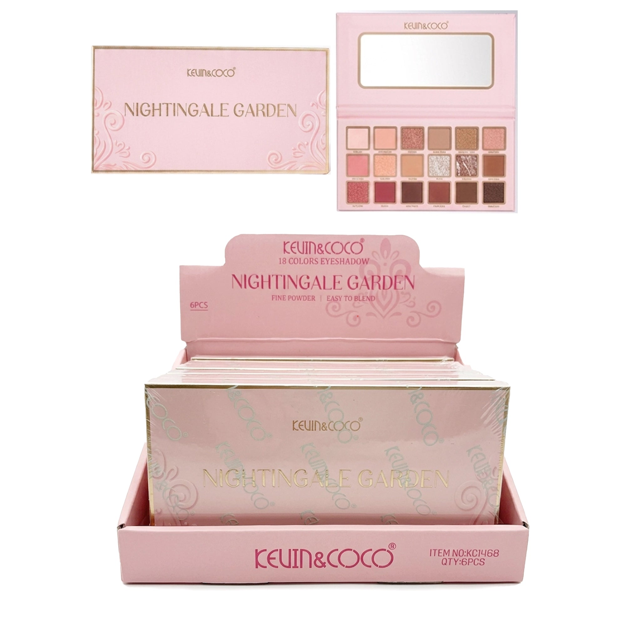 Kevin & Coco - "Nightingale Garden" 18-Color Eyeshadow Palette Set (Pack of 6)