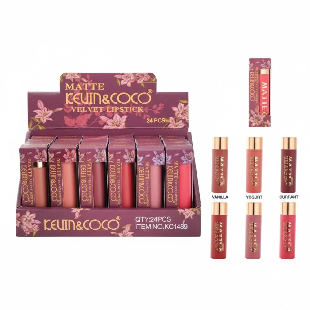 Kevin & Coco - Pink Flowers Velvet Lipstick – 24PC Display Set