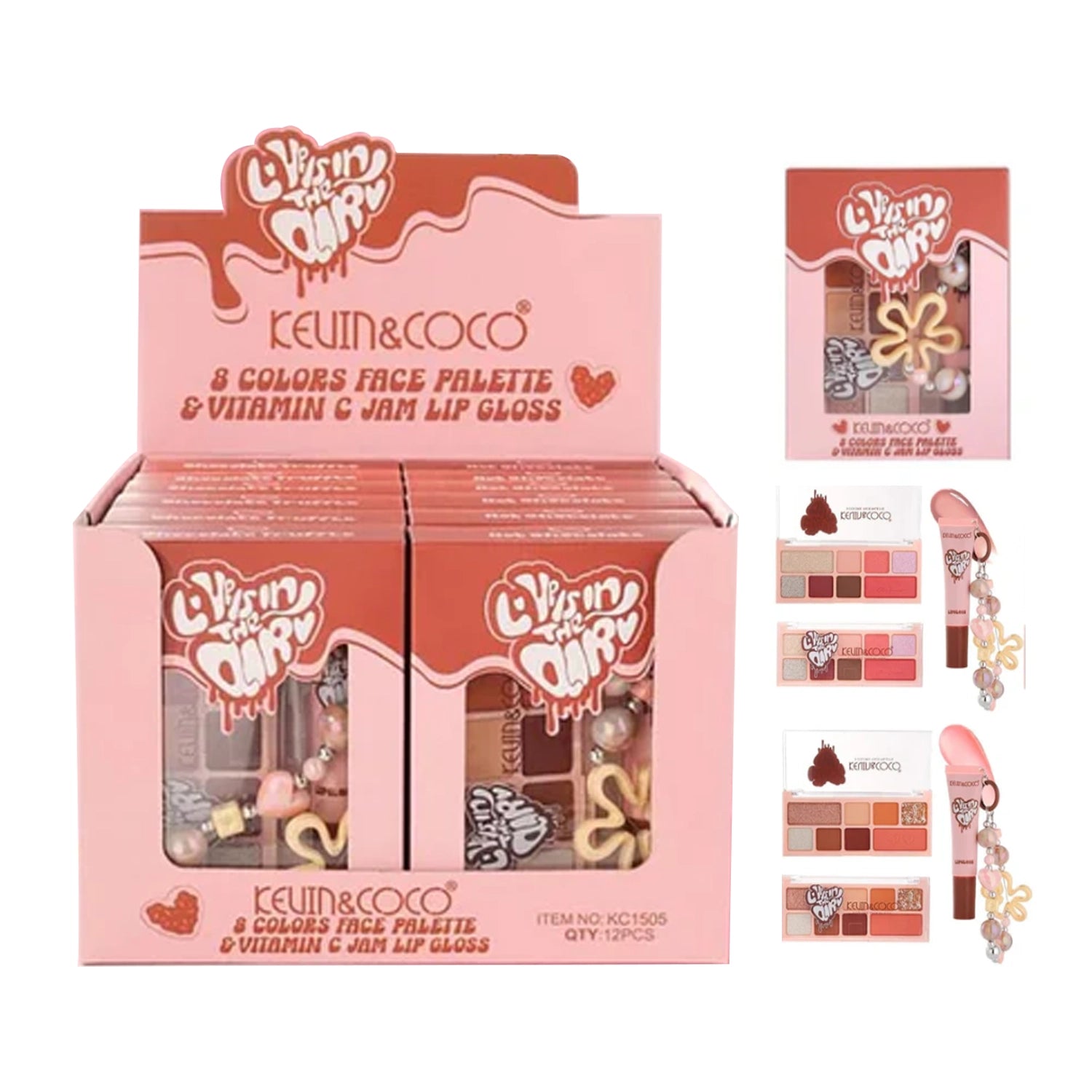 Kevin & Coco - LOVE IS IN THE AIR 8 Color Palette & Lip Gloss Set