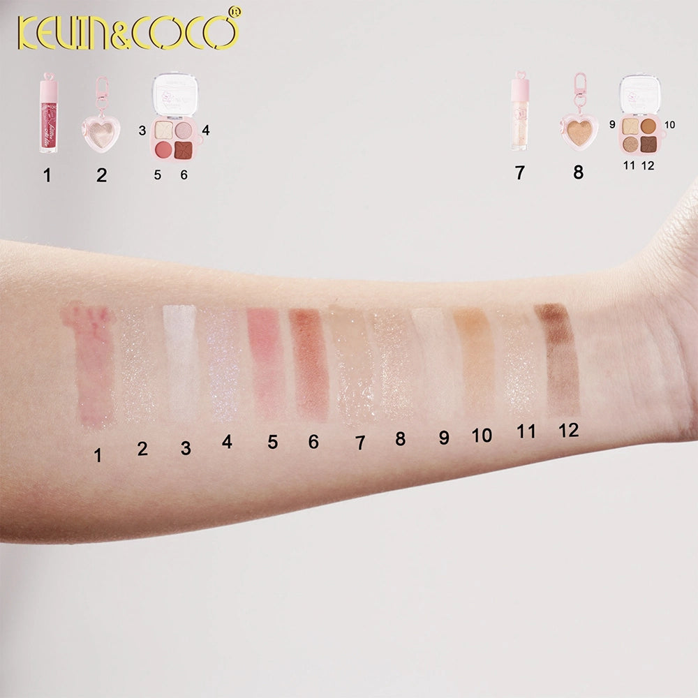 Kevin & Coco - "Love In Bloom" 3-in-1 Makeup Set – Lip Gloss, Eyeshadow, & Highlighter Palette (12pc)