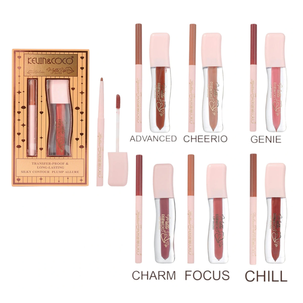 Kevin & Coco 2-in-1 Matte Lip Gloss & Lip Liner Duo Set – Long-Lasting & Transfer-Proof Lip Kit (12 Pcs)