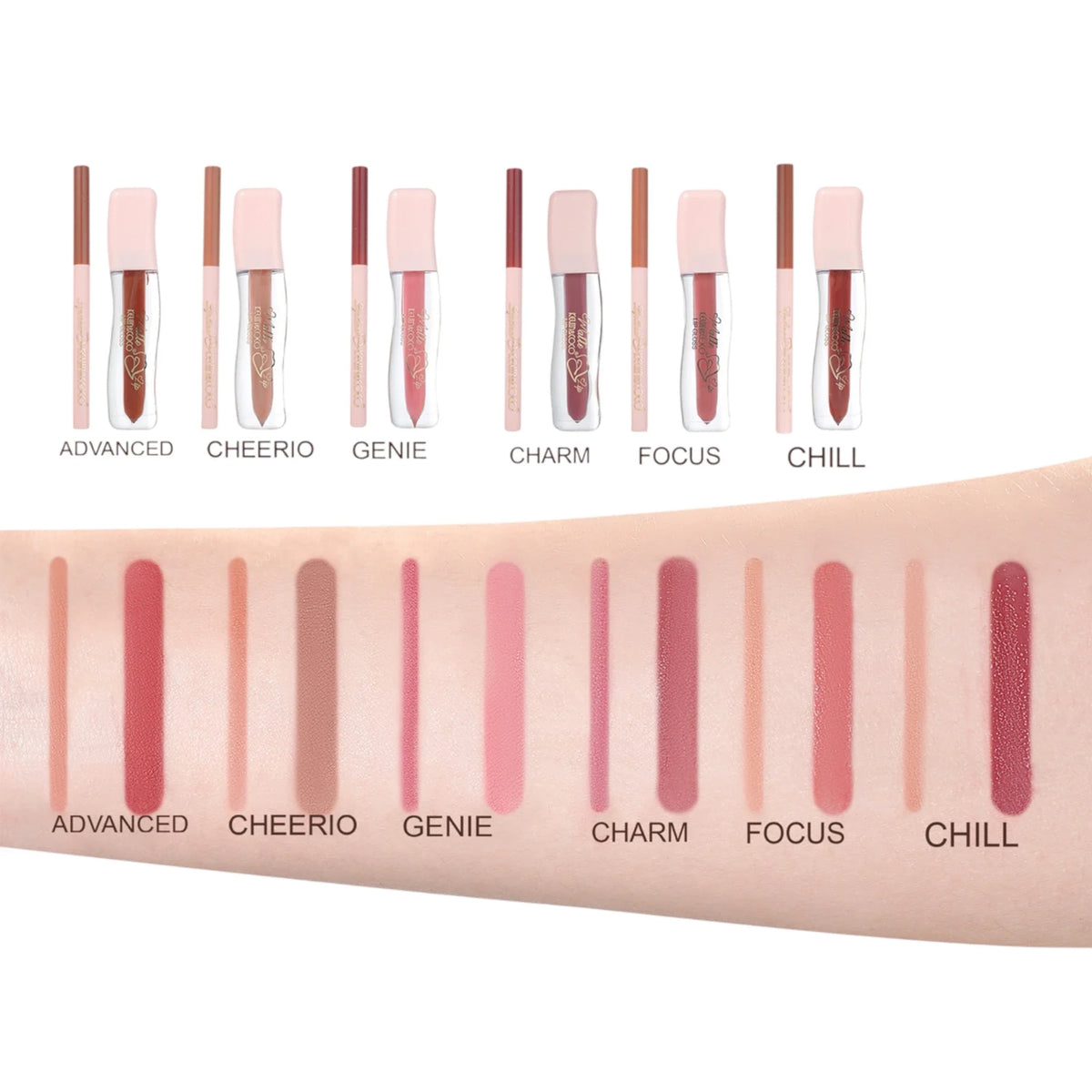 Kevin & Coco 2-in-1 Matte Lip Gloss & Lip Liner Duo Set – Long-Lasting & Transfer-Proof Lip Kit (12 Pcs)