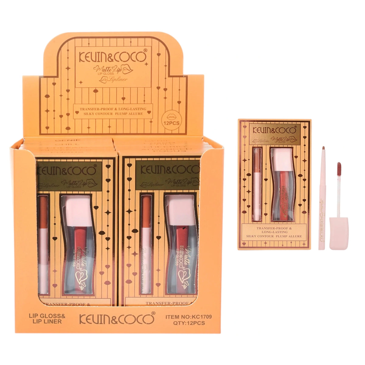 Kevin & Coco 2-in-1 Matte Lip Gloss & Lip Liner Duo Set – Long-Lasting & Transfer-Proof Lip Kit (12 Pcs)