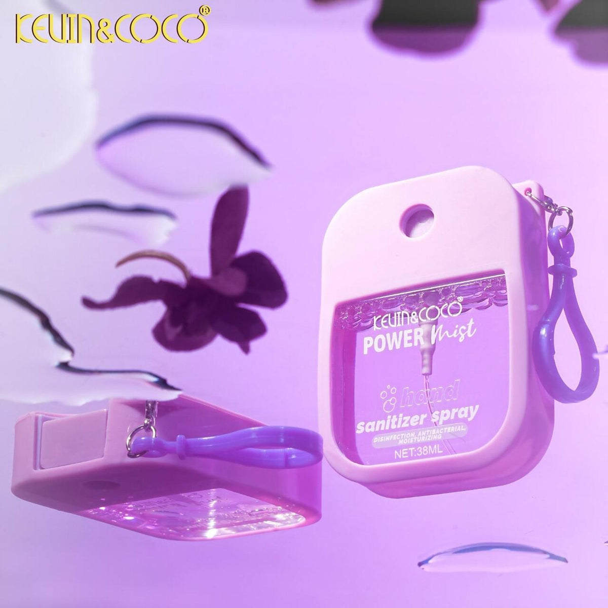 Kevin & Coco Lavender Power Mist Hand Sanitizer Spray (38ml) | Disinfection, Antibacterial & Moisturizing Pocket Mist with Keychain Clip (24pcs)