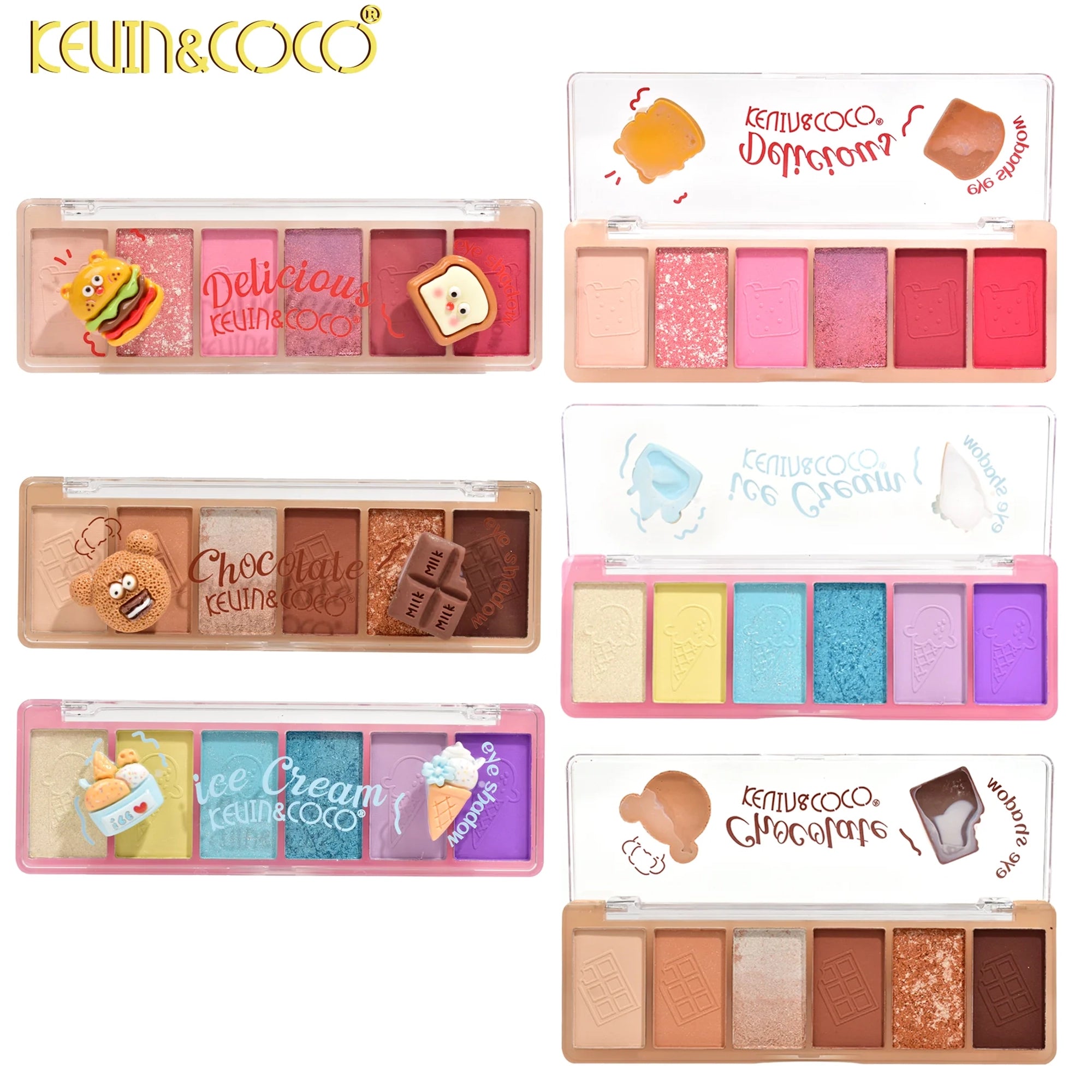 Kevin & Coco 6-Color Mini Eyeshadow Palette Set – Cute Food & Dessert Themed Matte & Shimmer Makeup Palettes