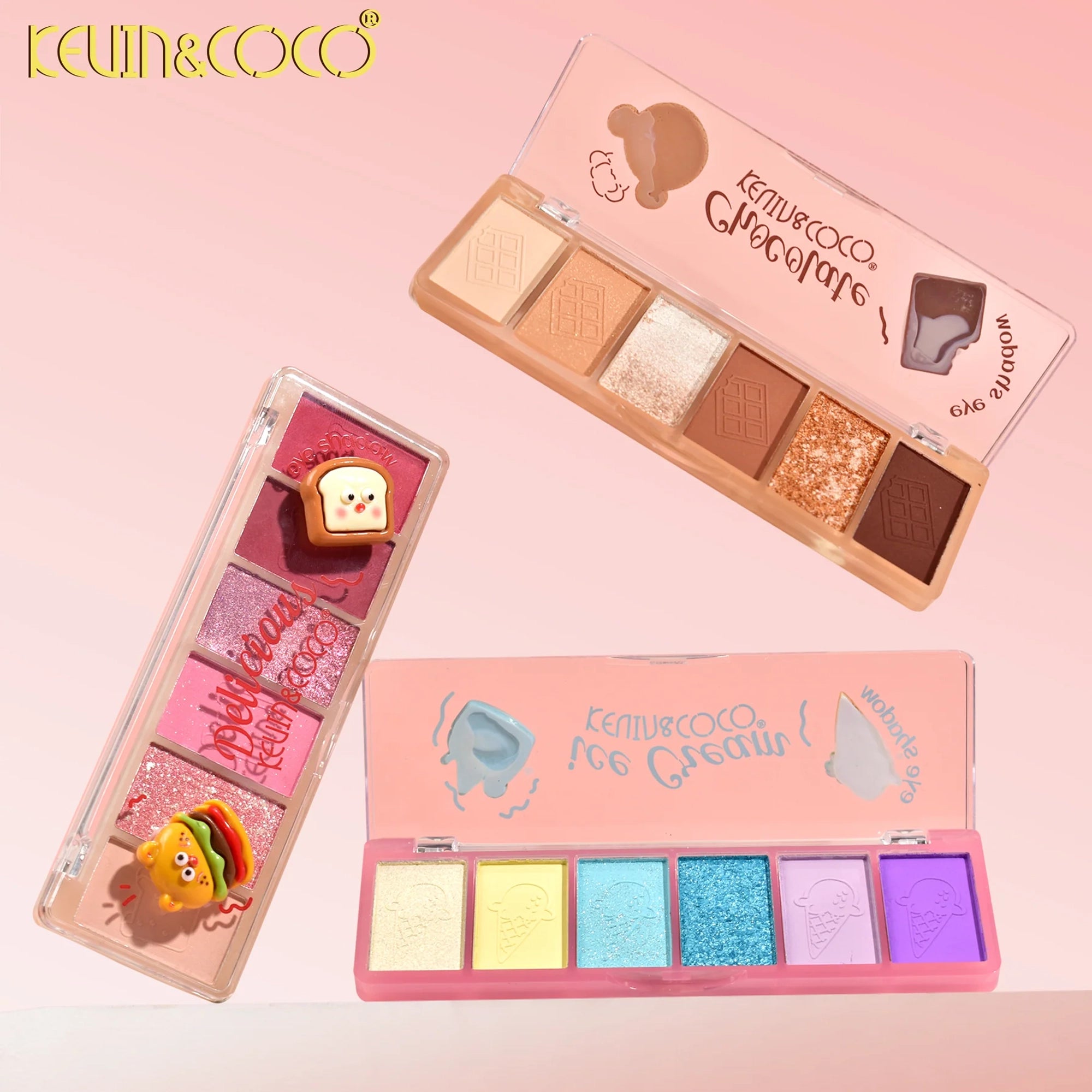 Kevin & Coco 6-Color Mini Eyeshadow Palette Set – Cute Food & Dessert Themed Matte & Shimmer Makeup Palettes