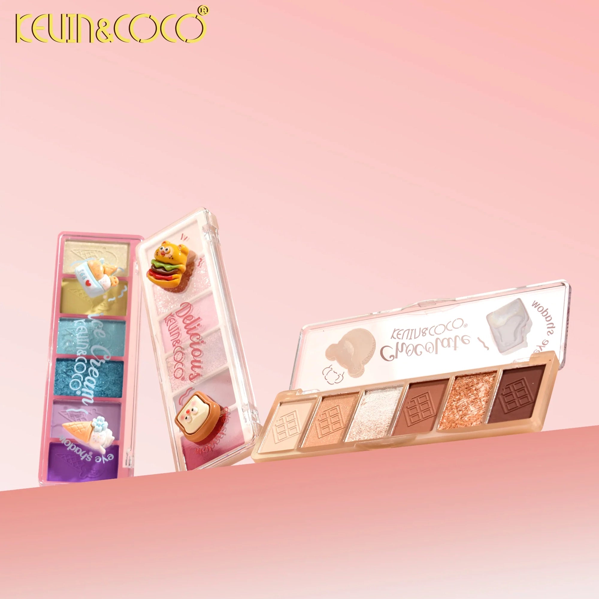 Kevin & Coco 6-Color Mini Eyeshadow Palette Set – Cute Food & Dessert Themed Matte & Shimmer Makeup Palettes