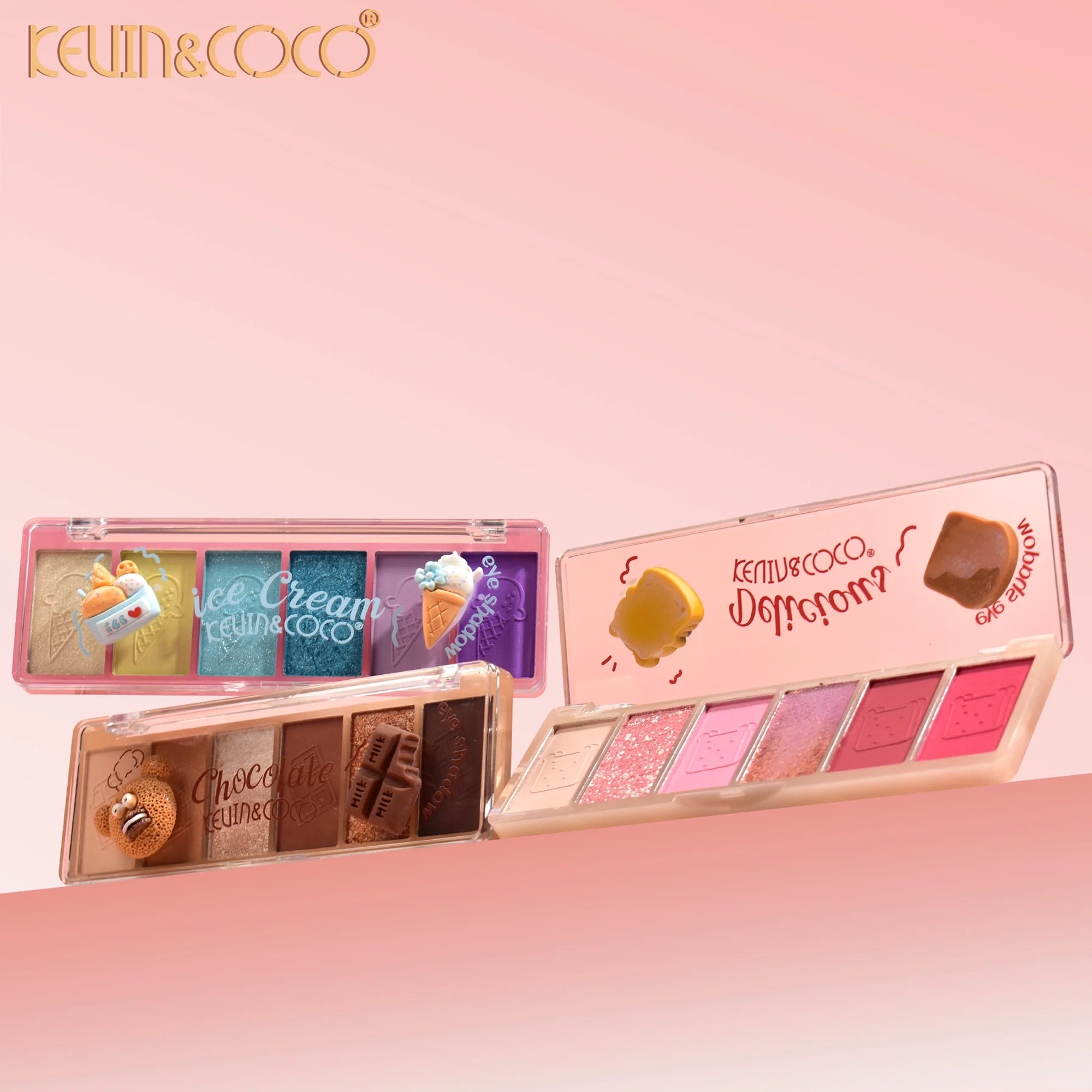 Kevin & Coco 6-Color Mini Eyeshadow Palette Set – Cute Food & Dessert Themed Matte & Shimmer Makeup Palettes