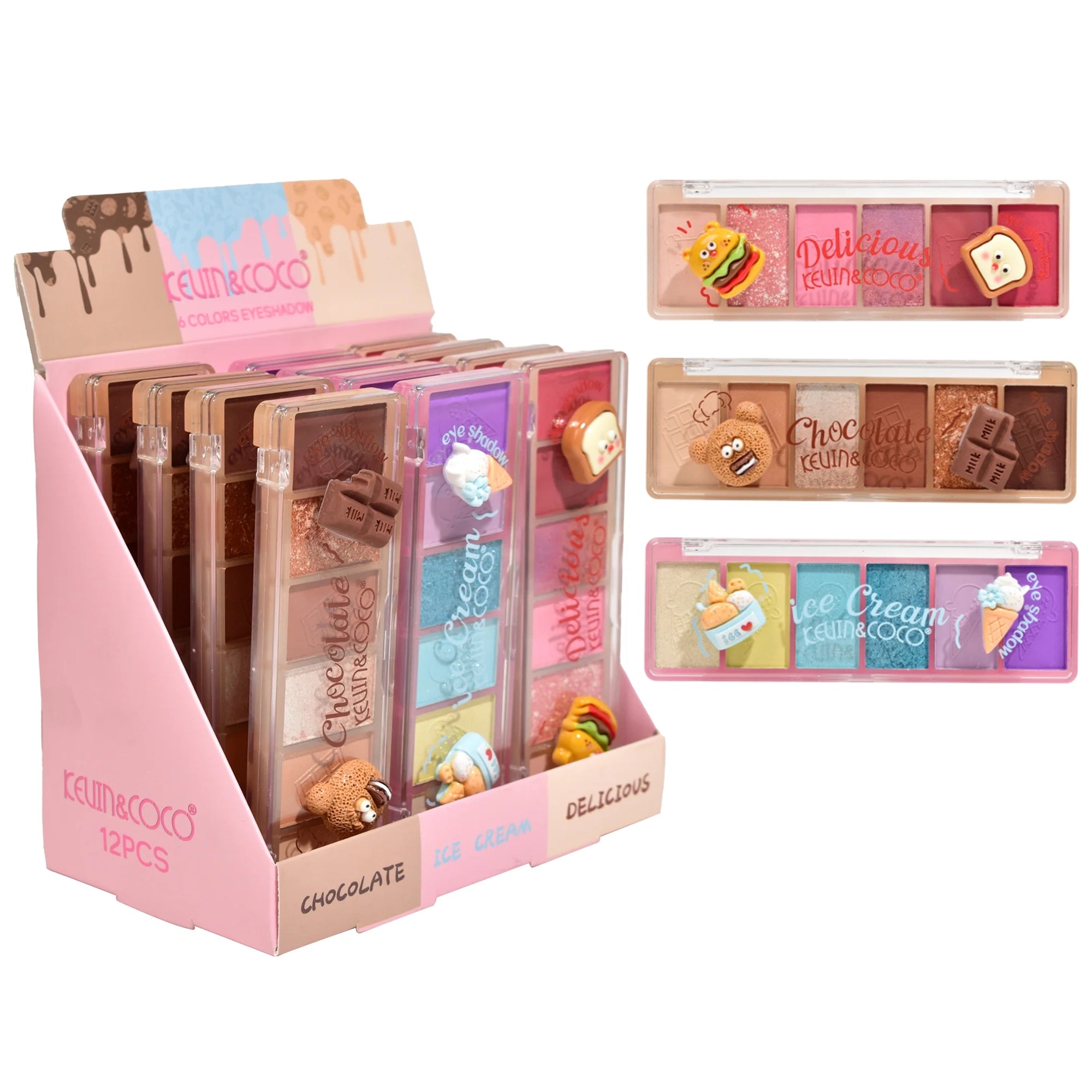 Kevin & Coco 6-Color Mini Eyeshadow Palette Set – Cute Food & Dessert Themed Matte & Shimmer Makeup Palettes