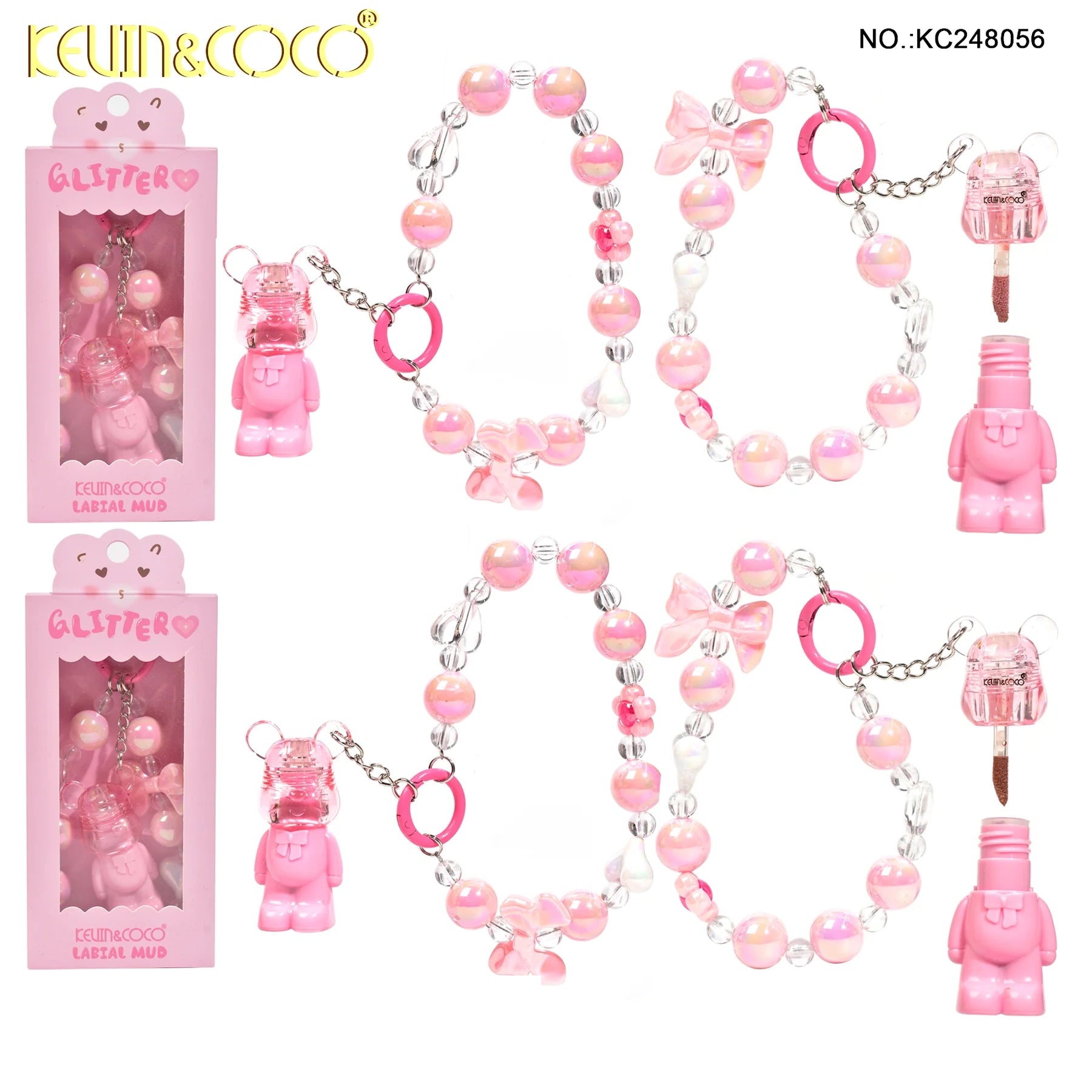 Kevin & Coco - Pink Bear Labial Mud w/Beaded Keychain
