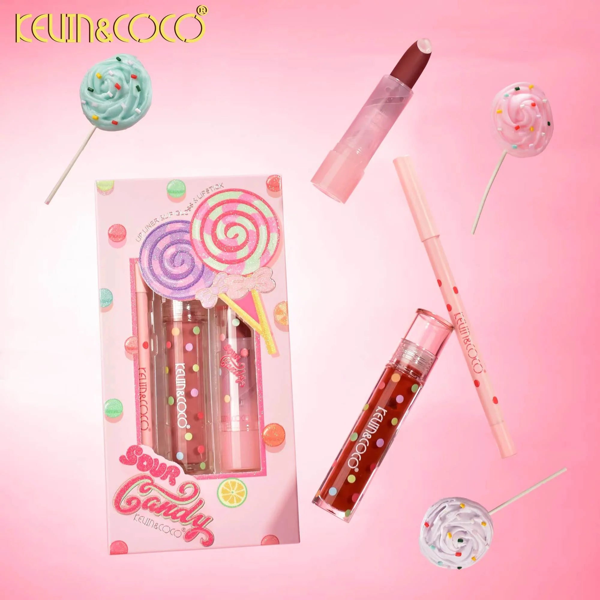Kevin&Coco - Candy Collection Lip Kit Lip Liner Pen+ Lip Glaze+ Lipstick