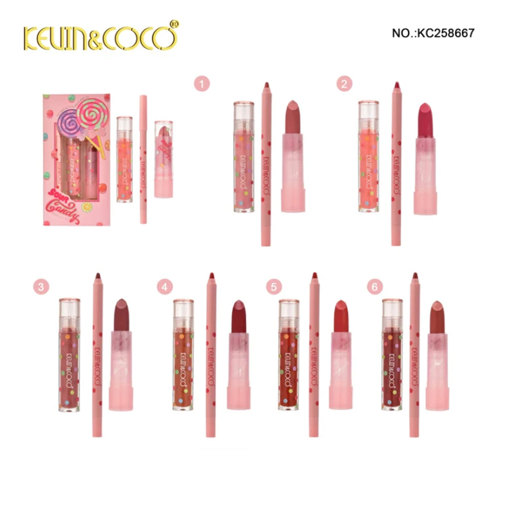 Kevin&Coco - Candy Collection Lip Kit Lip Liner Pen+ Lip Glaze+ Lipstick