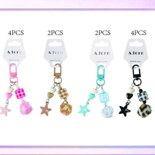 Y2K Aesthetic Beaded Keychain - Pom Pom & Heart Charm Accessory (KC43)