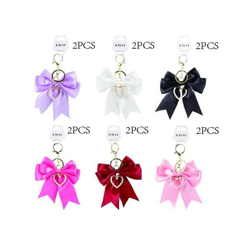 Heart Pearl Satin Bow Keychain – Elegant Ribbon Bag Charm for Purses & Backpacks (KC44)
