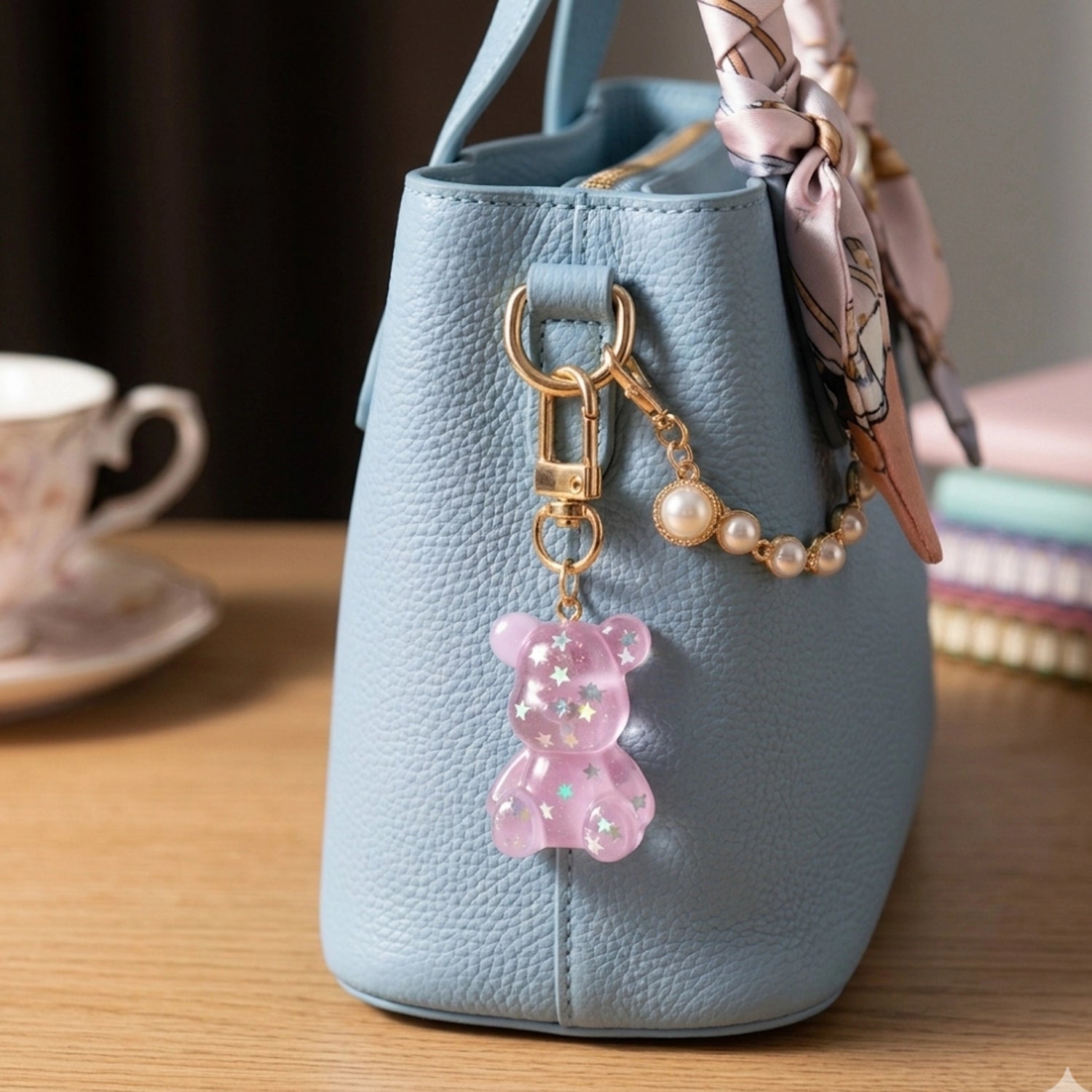 Sparkly Gummy Bear Resin Keychain – Glitter Star Bag Charm & Aesthetic Accessory (KC6045)